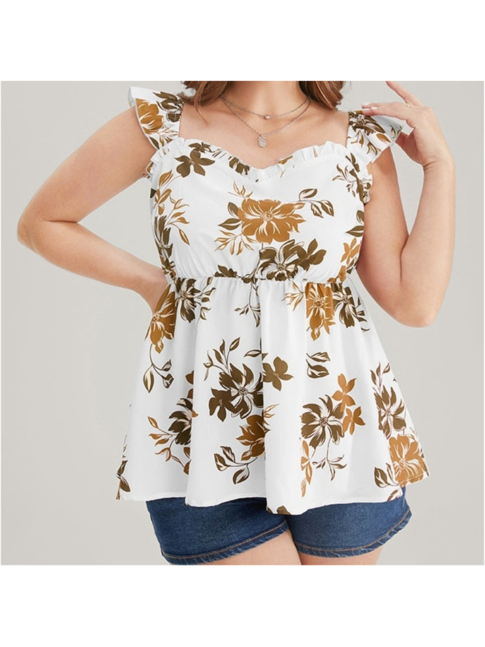BloomChic Floral Print Babydoll Ruffles Trim Cami Top White Size 12 New